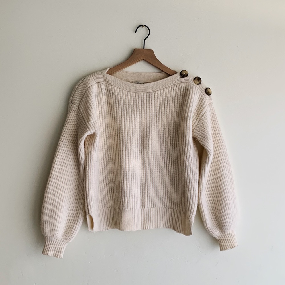Madewell cream ribbed knit crop sweater